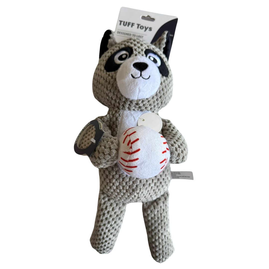 JUGUETE PELUCHE MAPACHE BEISBOL